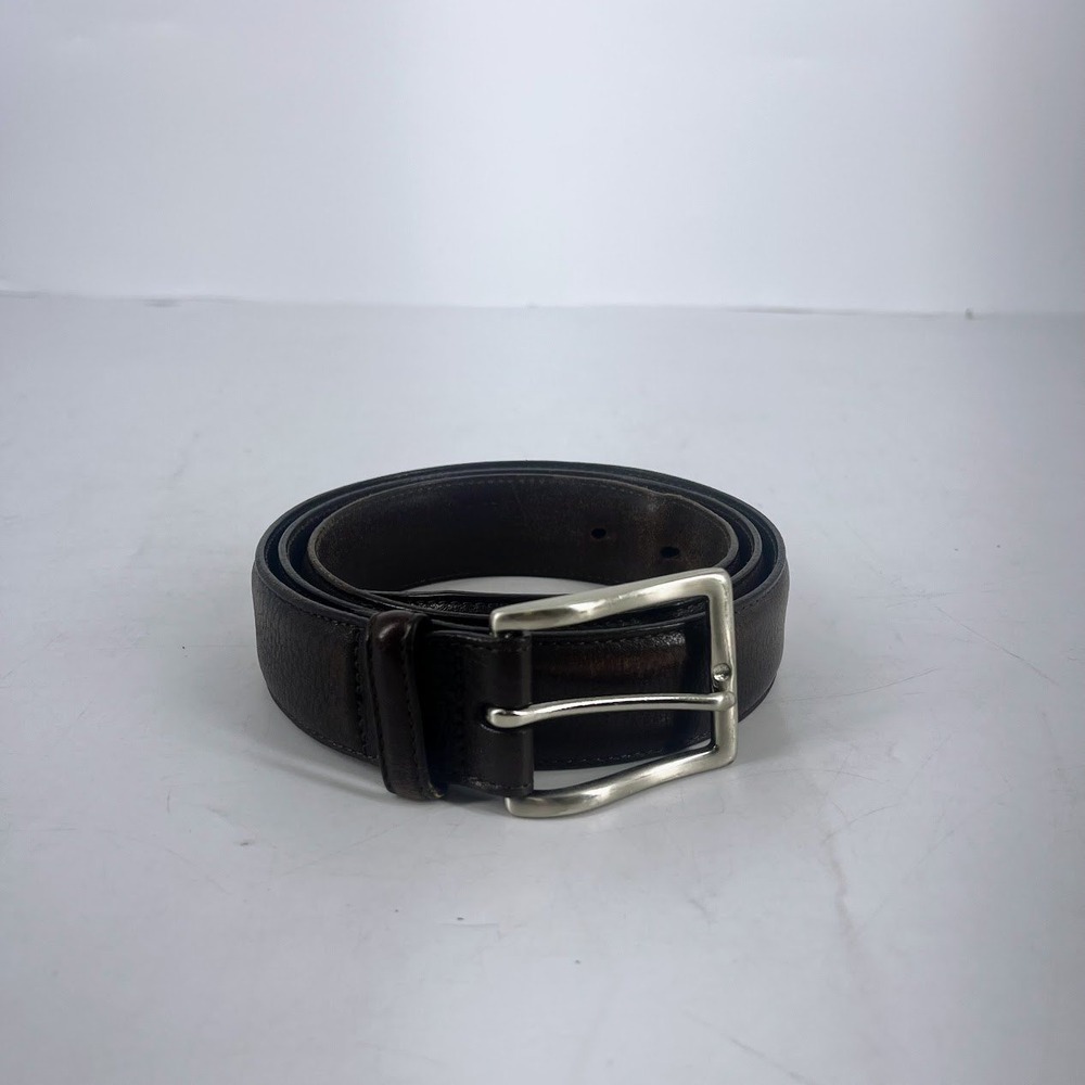 Nordstrom Mens Black Leather Dress Belt Silver Buckle Grained Texture Size 40